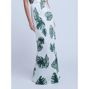 NEW, L'AGENCE Zeta Skirt Tropical green Multi with large palms sz XL #MD1260